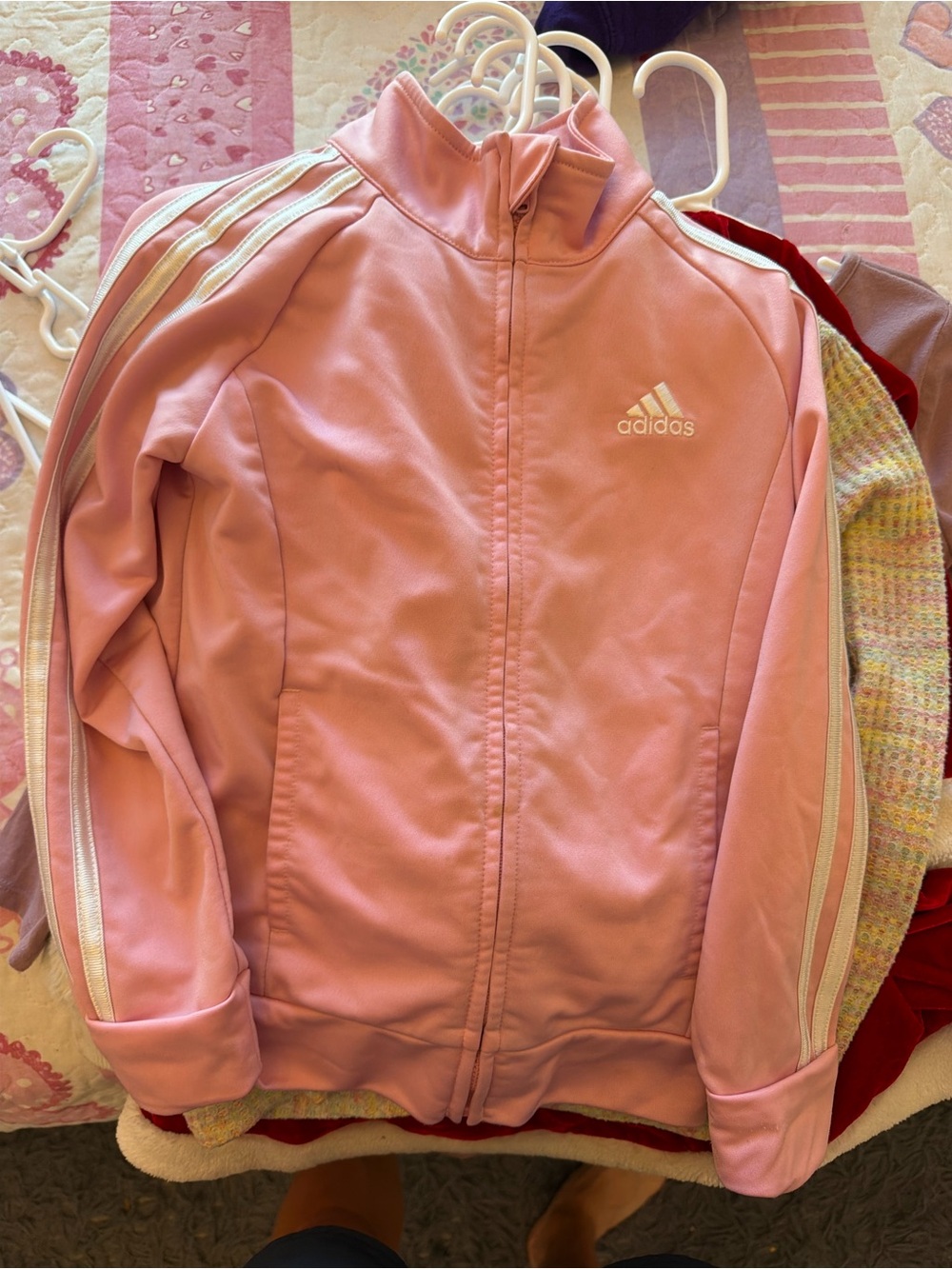 adidas Pink Track Jacket with White Stripes and Logo